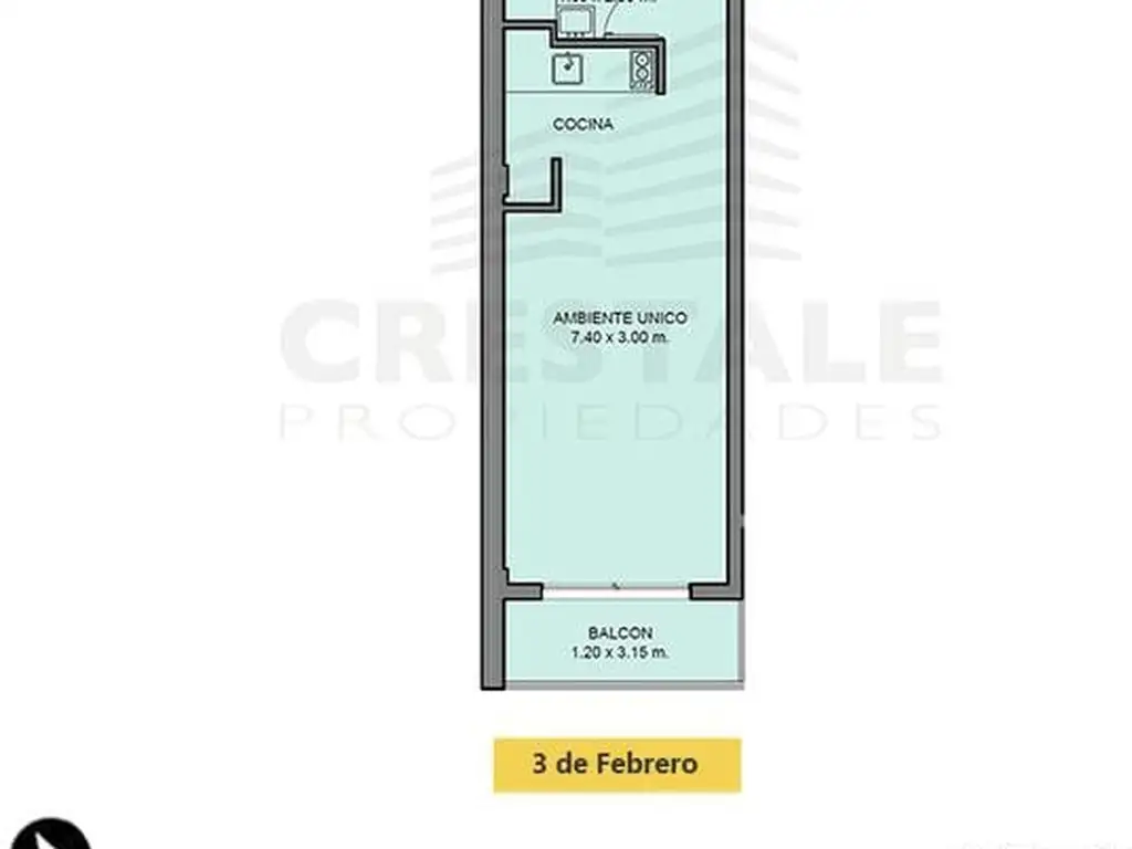 Venta Departamento monoambiente a estrenar con balcón 26m2 3 Febrero