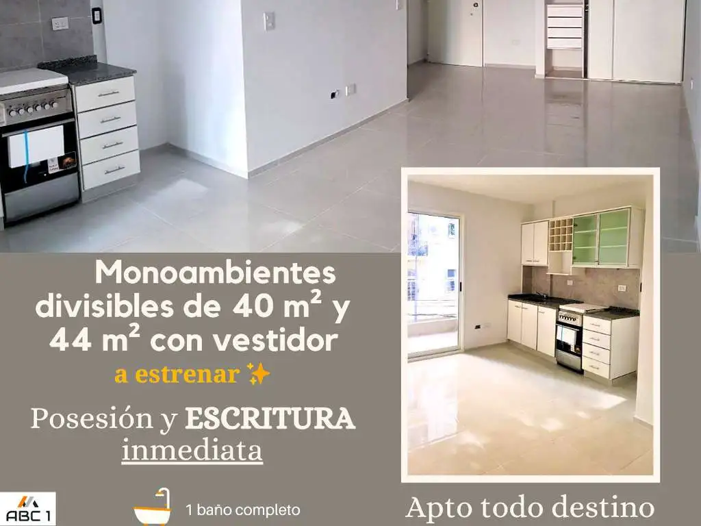 ZONA FACULTADES. Monoamb div 40 y 44 m² con Coch. FINANCIACIÓN hasta 40% en $. IDEAL ALQ TEMPORARIO!