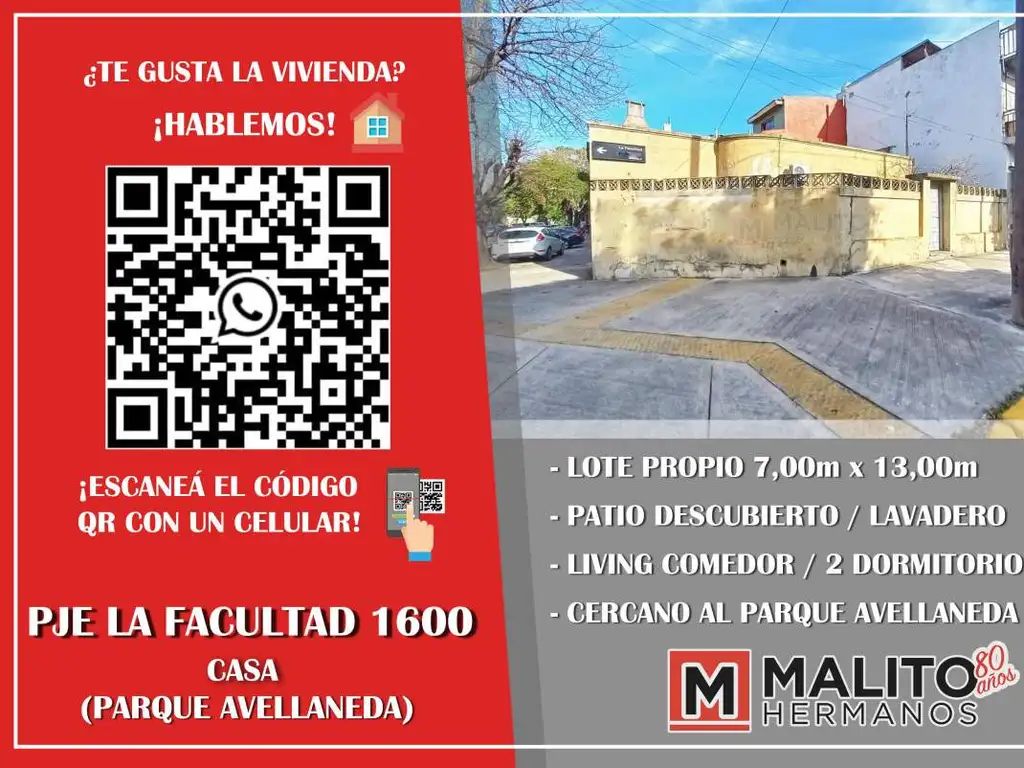 Venta Casa 3 Ambientes con Patio en Parque Avellaneda