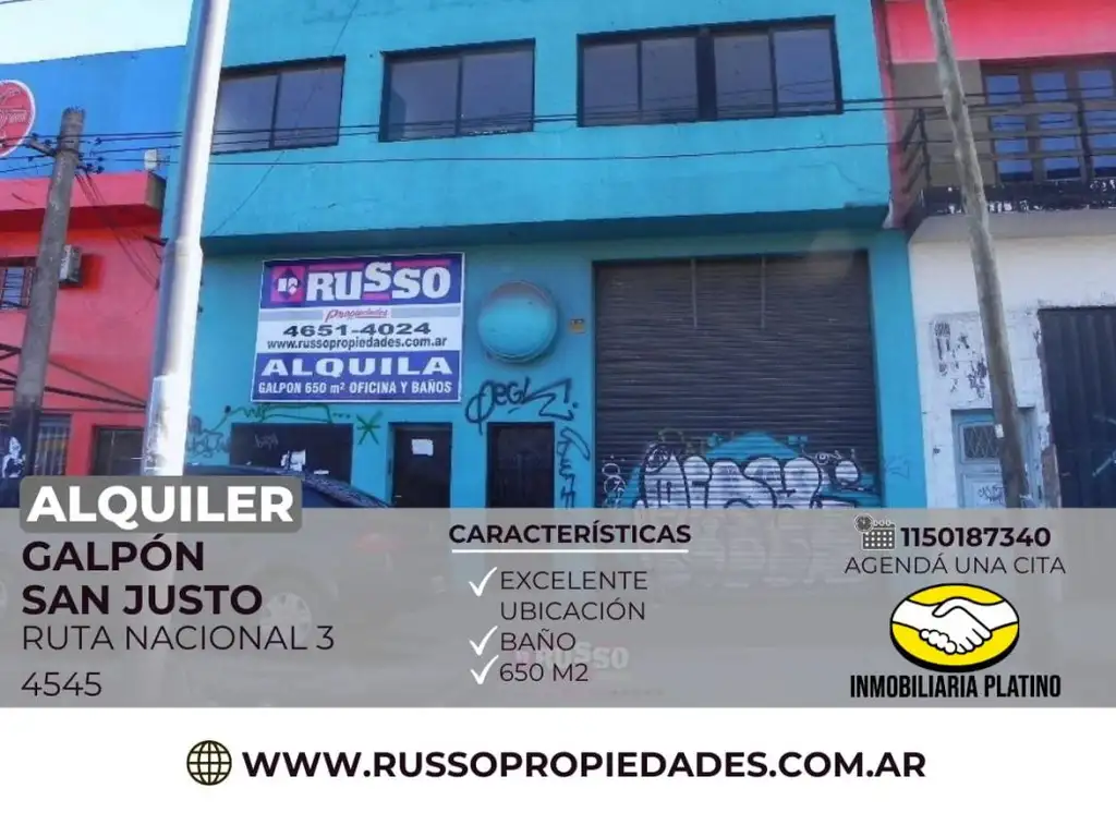 Alquiler Galpon San Justo 650 mtrs