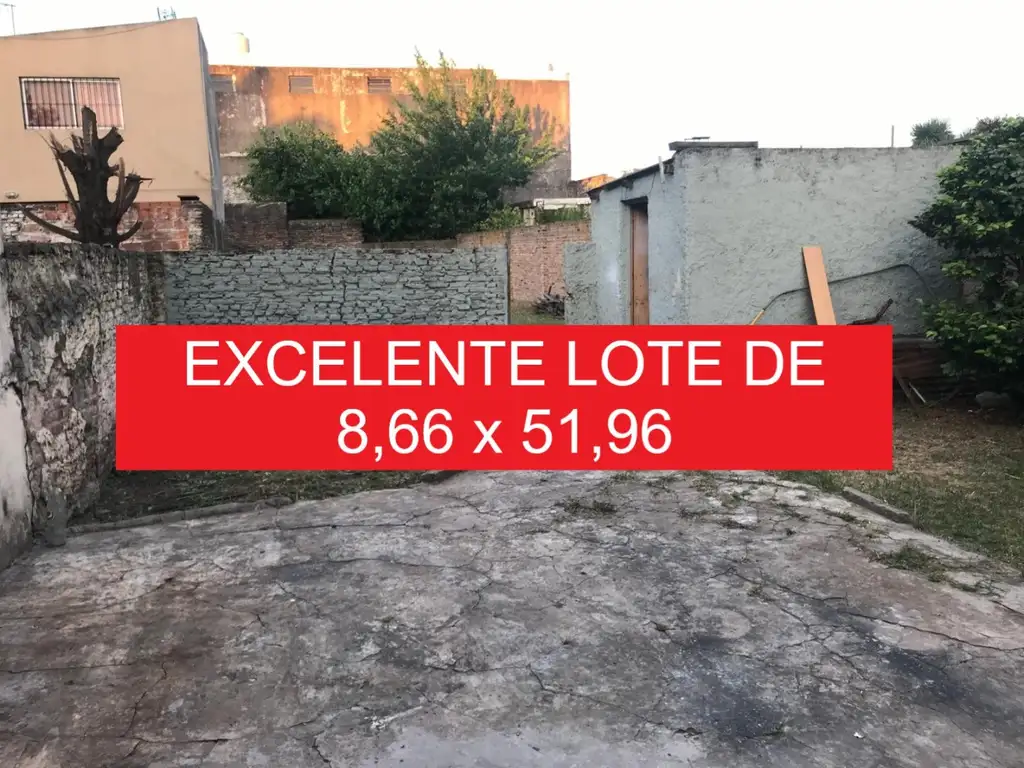 VENTA - VILLA MADERO - EXCELENTE TERRENO 8.66 x 51.96