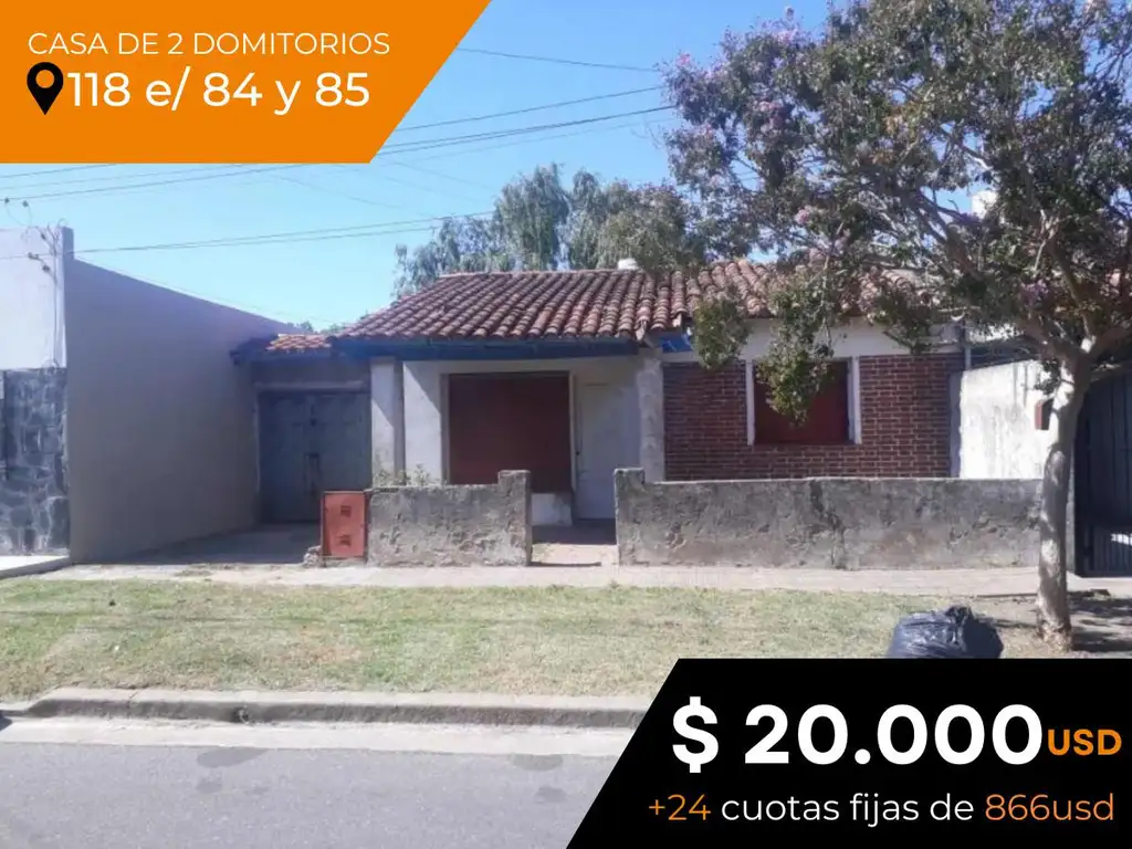 Casa en venta - 2 Dormitorios 1 Baño - 337Mts2 - Villa Elvira [FINANCIADA]