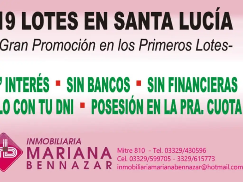 LOTES TOTALMENTE FINANCIADOS - SANTA LUCIA - SAN PEDRO