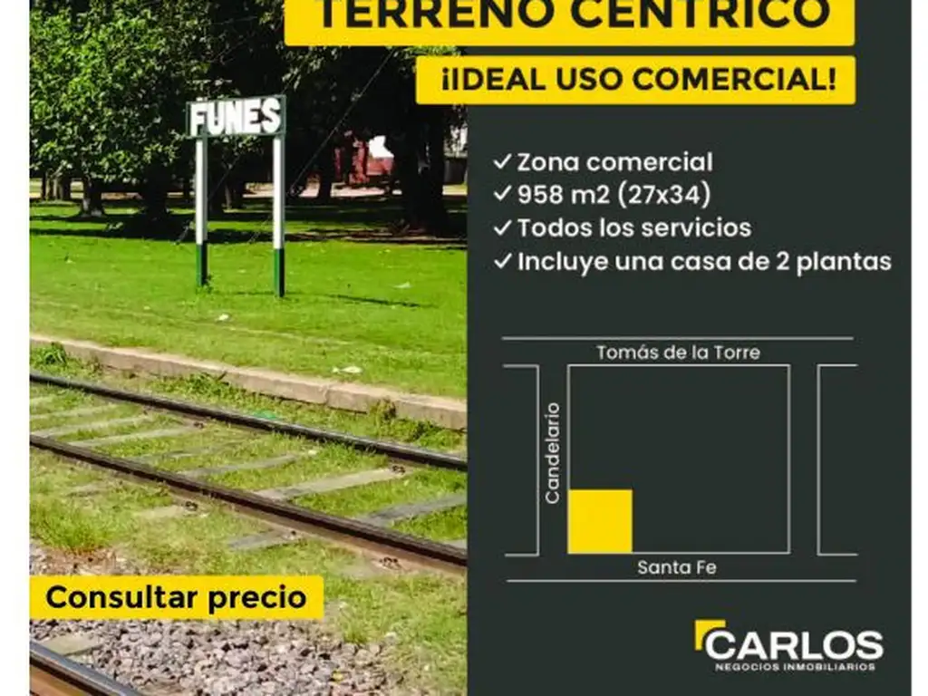 Terreno céntrico en Funes, ideal uso comercial!