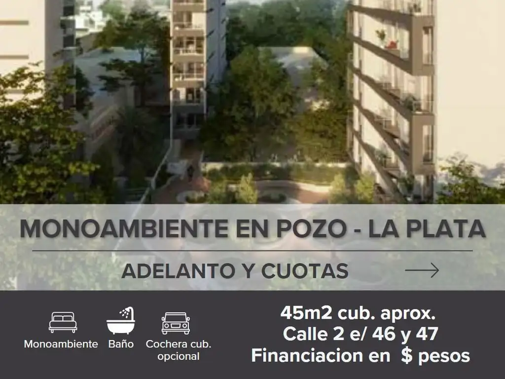 Venta departamento en pozo Monoambiente en La Plata.