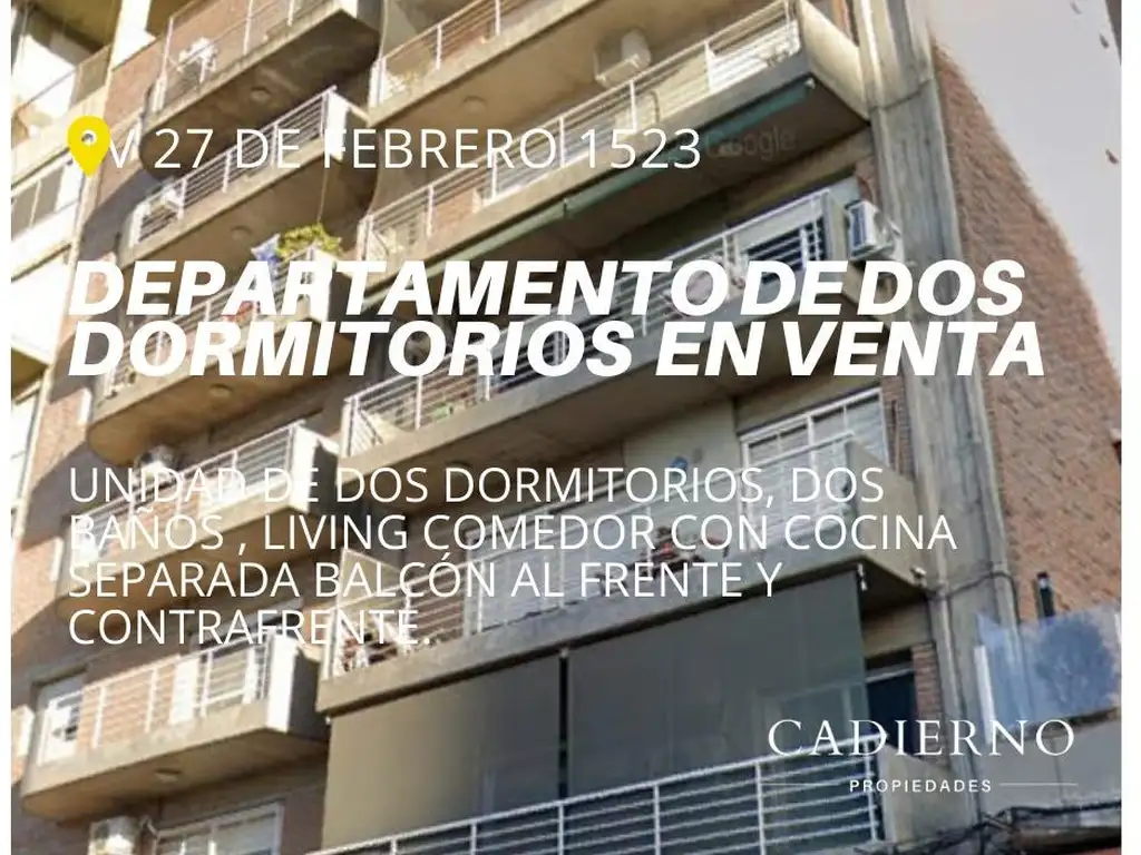 Departamento de dos dormitorios + cochera - Bv 27 de Febrero