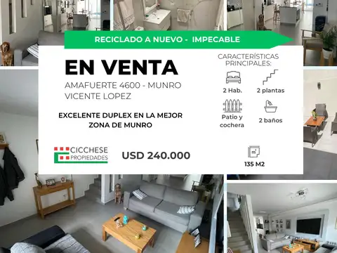 MEJOR ZONA DE MUNRO PH  DE 135 M2 CATEGORÍA, RECICLADO A NUEVO   IMPECABLE 