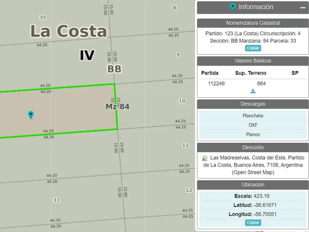 Lote en venta Balneario Costa del Este, Partido de la Costa