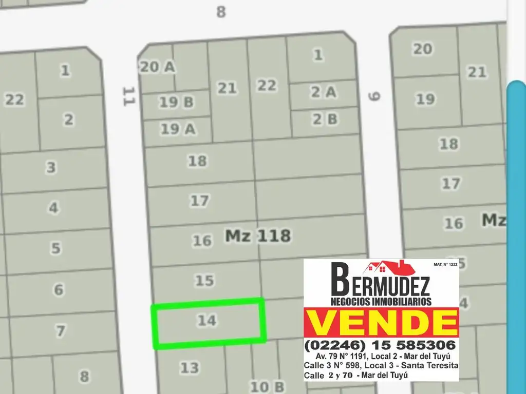 Venta lote en Las Toninas calle 11 entre 8 y 10