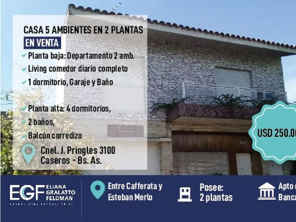 VENTA CASA 5 AMB EN DOS PLANTAS - CASEROS