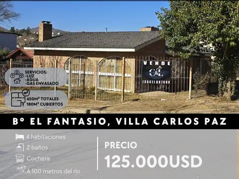 SE VENDEN 2 CASAS JUNTAS EN LOTE ESQUINA DE 450M². EL FANTASIO-VILLA CARLOS PAZ