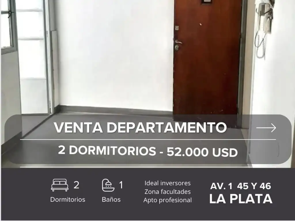 Venta de Departamento 2 dormitorios calle 1 entre 45 y 46