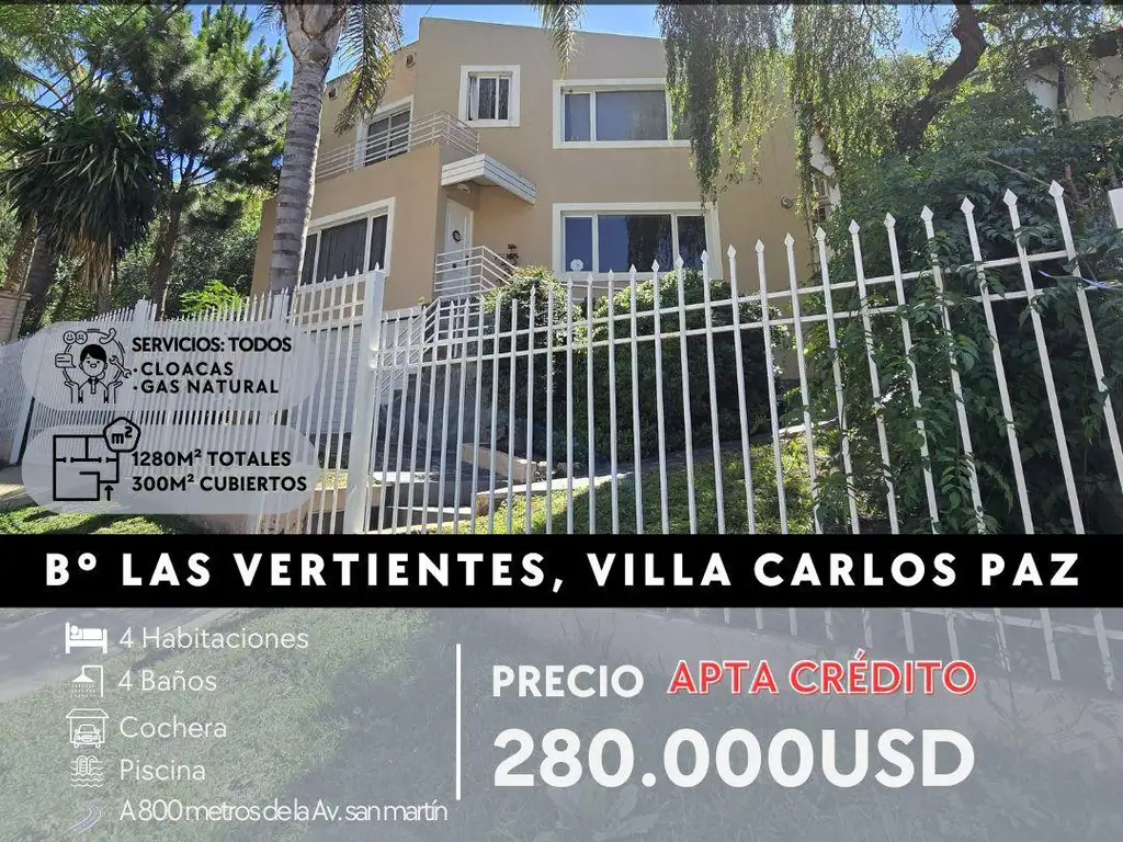 IMPORTANTE PROPIEDAD DE 3 DORMITORIOS   DEPARTAMENTO EN B° LAS VERTIENTES - CARLOS PAZ