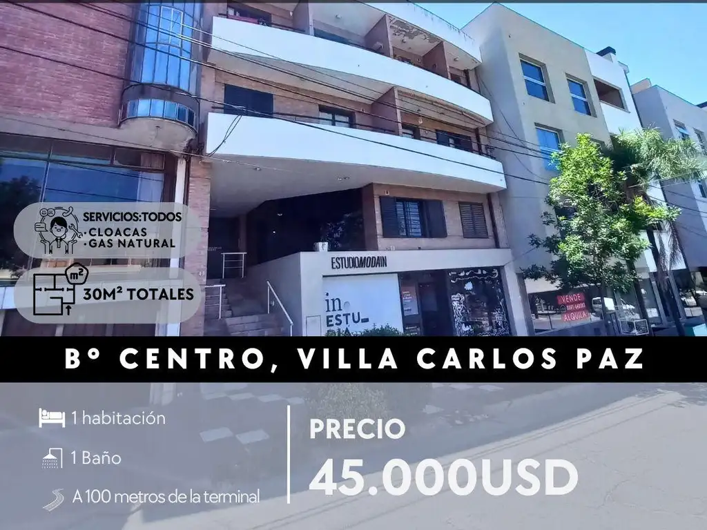 SE VENDE DEPARTAMENTO CENTRICO DE 1 DORMITORIO EN VILLA CARLOS PAZ!