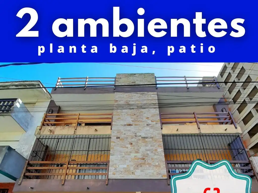 2 ambientes, patio, bajas expensas, 63 mts cub