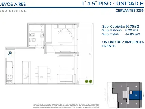 Departamento Monoambiente con 1 baño