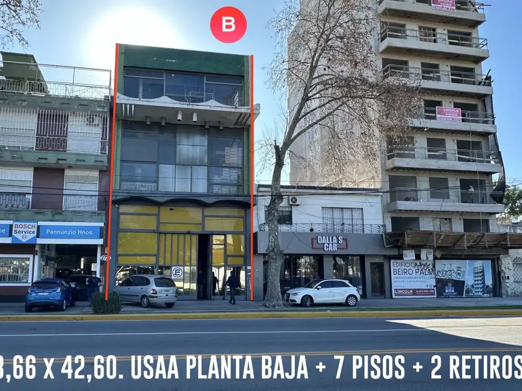 LOTE 8,66 x 42,60 USAA PLANTA BAJA + 7 PISOS + 2 RETIROS