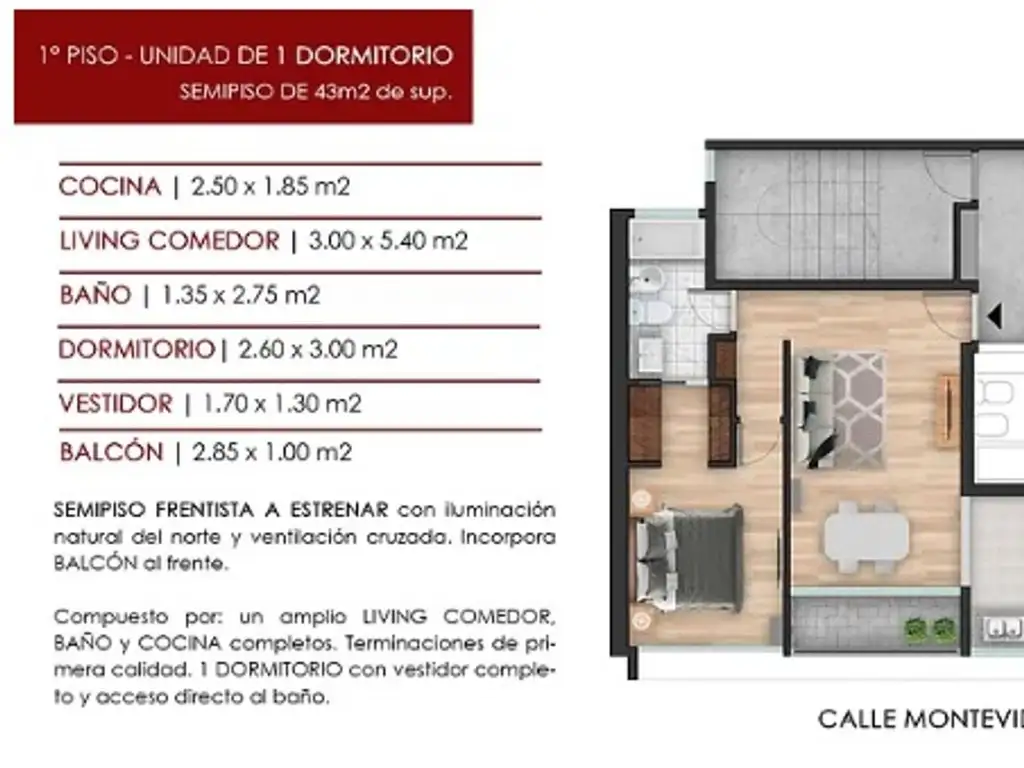 DEPARTAMENTO DE 1 DORMITORIO EN BARRIO MARTIN