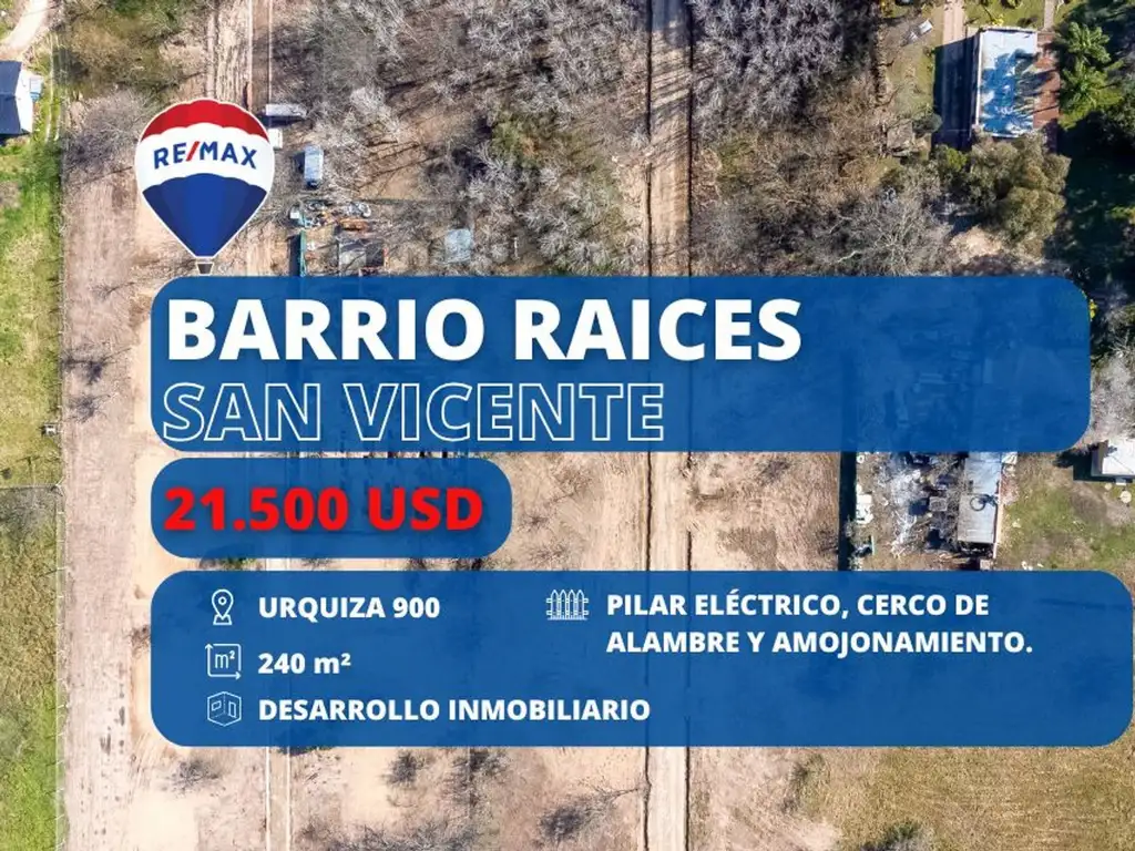 LOTE EN VENTA EN BARRIO RAICES, SAN VICENTE