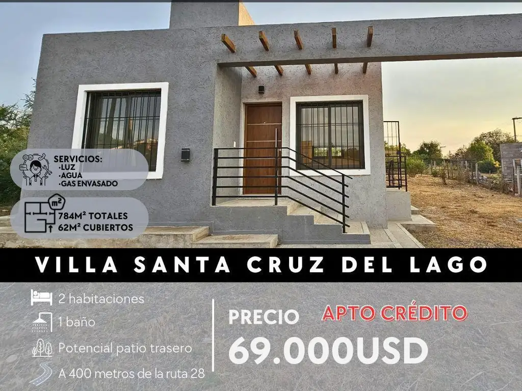 Casa a estrenar de 2 dormitorios en Villa Santa Cruz Del Lago - Punilla