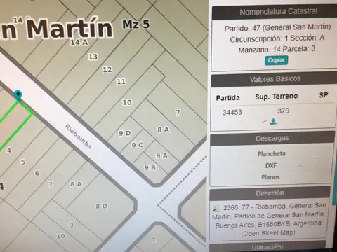 TERRENO EN VENTA -GENERAL SAN MARTIN