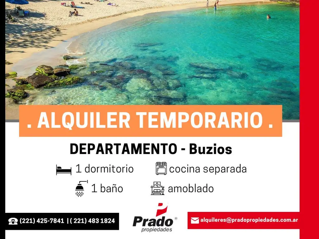 ALQUILER TEMPORAL EN BUZIOS - 1 DORMITORIO - OPORTUNIDAD