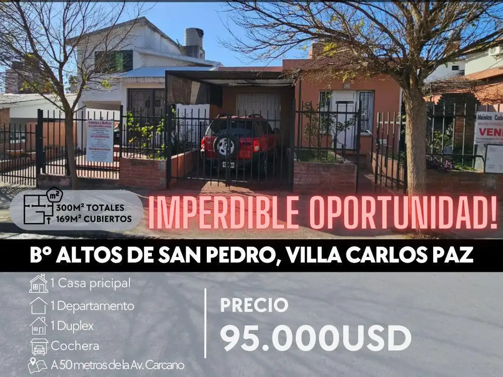 CASA   DUPLEX   DPTO EN B° ALTOS DE SAN PEDRO- VILLA CARLOS PAZ