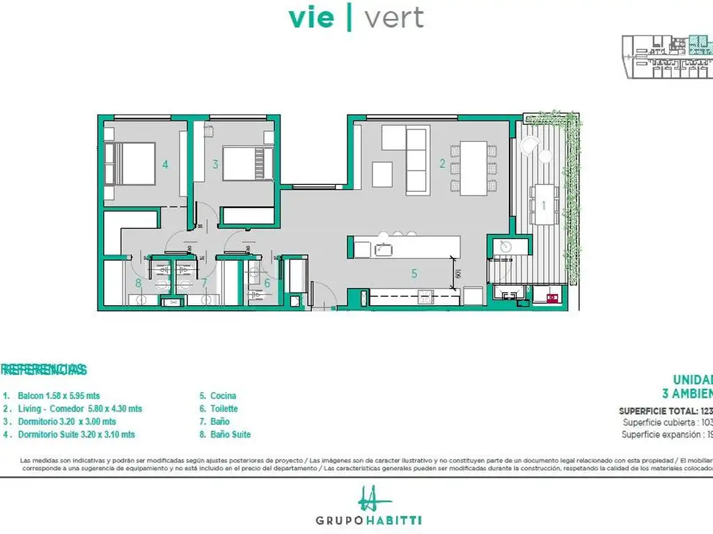 Excepcional 3 ambientes en VIE VERT Módulo Baqueanos