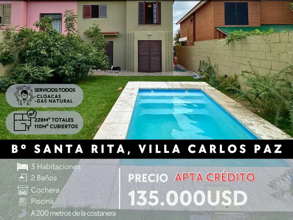 Venta PH de 3 dormitorios con pileta en Barrio Santa Rita – Villa Carlos Paz