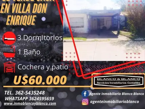 SE VENDE EN VILLA DON ENRIQUE casa de 3 dormitorios