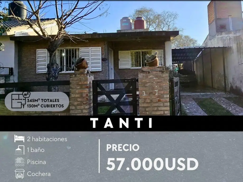 SE VENDE CASA 2 DORMITORIOS CON PISCINA Y QUINCHO EN TANTI