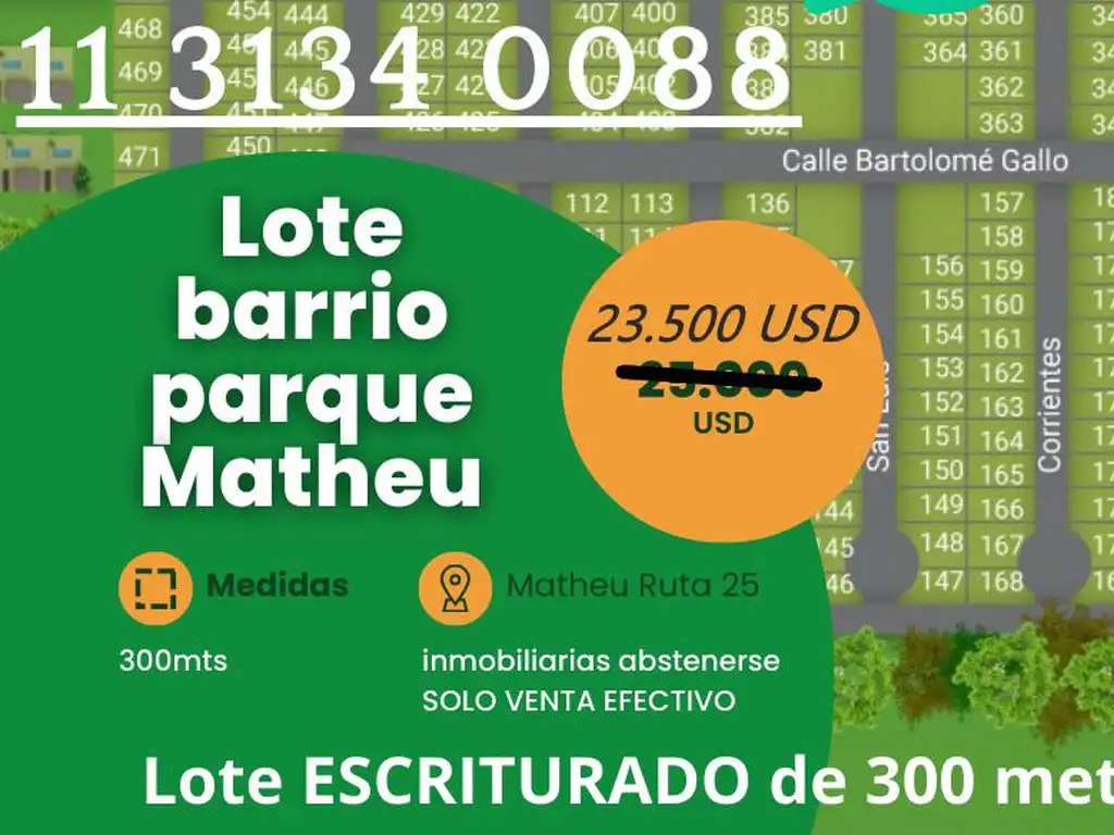 TERRENO EN VENTA BARRIO PARQUE MATHEU 300M2