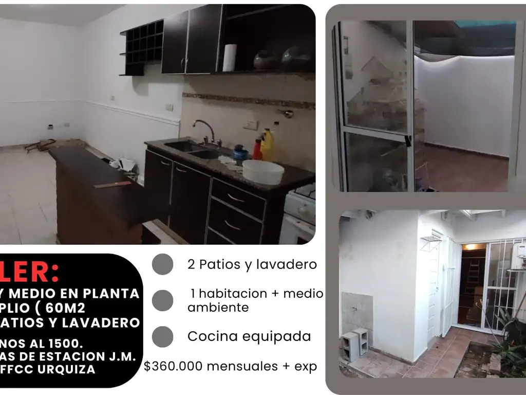 Departamento 2 Ambientes Y Medio. Amplio En Pb Al Contrafrente. 2 Patios Y Lavadero