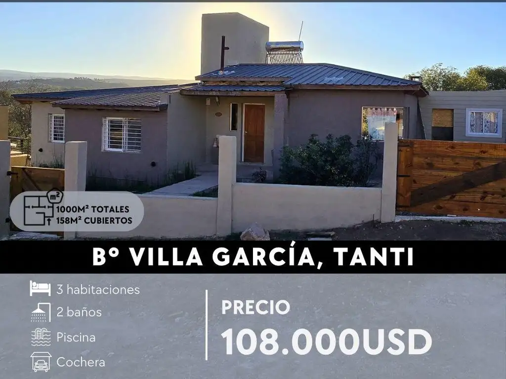 CASA 3 DOR EN TERRENO DE 1.000 MTS² CON VISTA A LAS SIERRAS. VILLA GARCÍA - TANTI