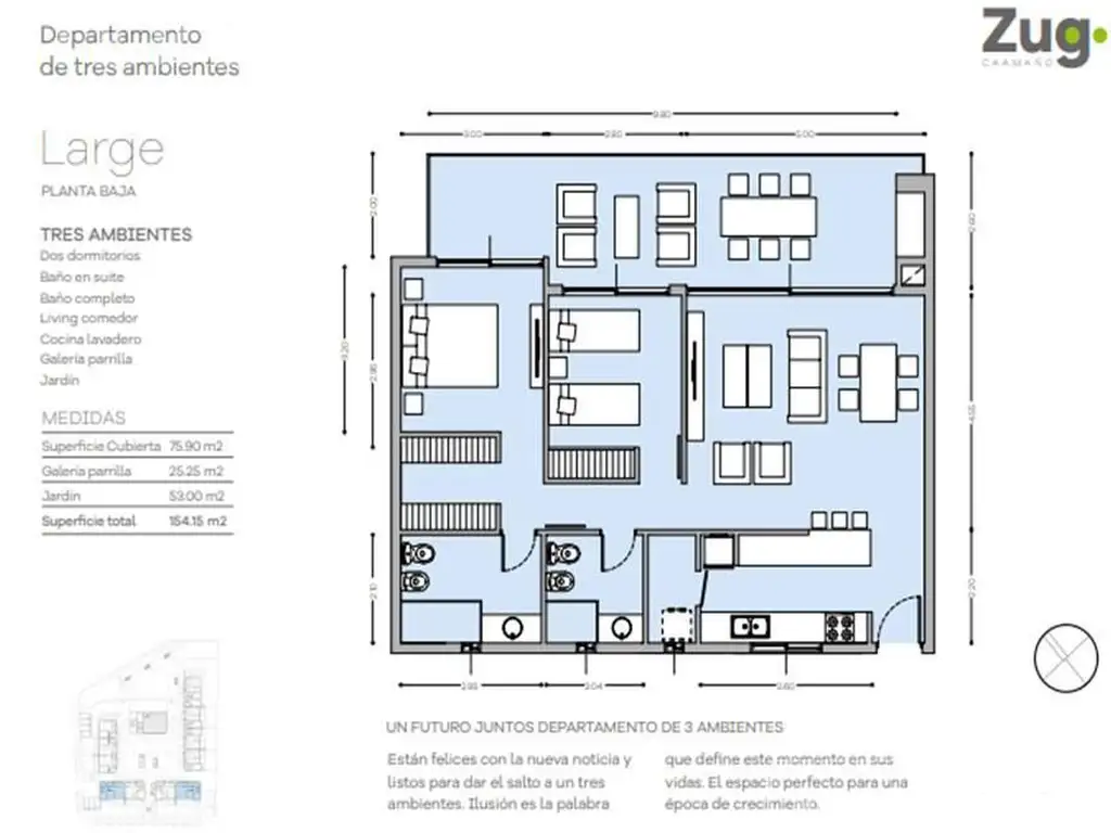 Departamento en venta con renta de tres ambientes en Zug Caamaño, Pilar