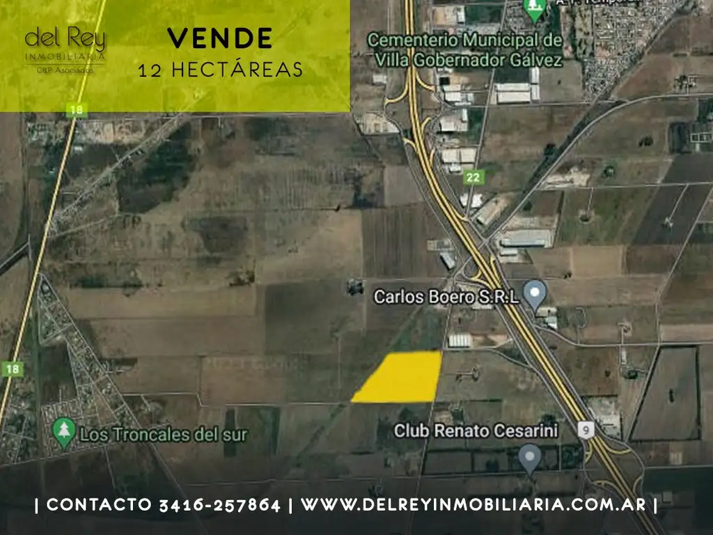 del Rey Inmobiliaria vende: Fraccion, 12 ha., km 283, AU RN 9 Rosario - Bs As