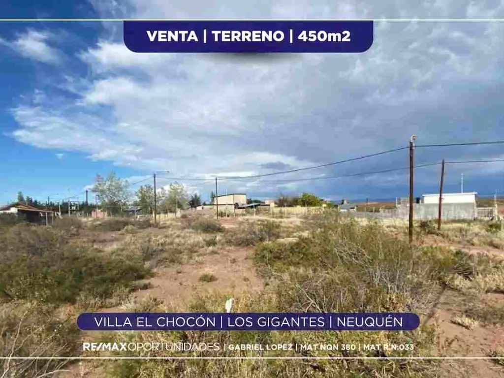 Terreno Venta, 450m2, Villa El Chocón Lote 3 Manzana Y S/N, Villa El