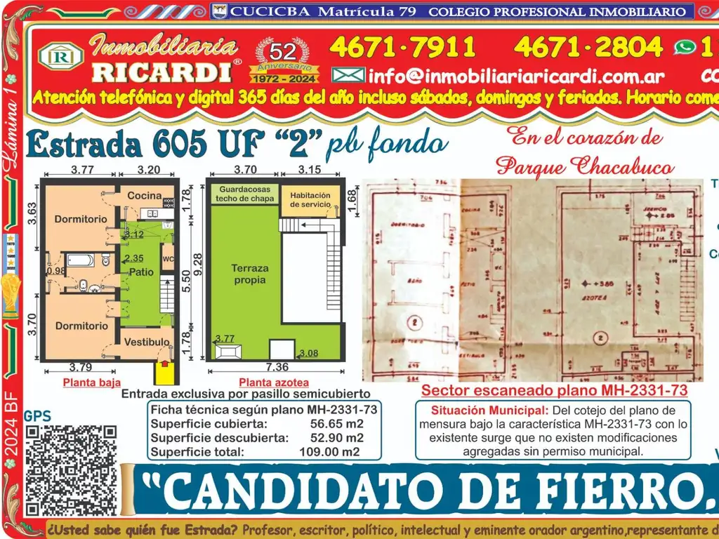 CANDIDATO de FIERRO robusto PH 3 o 4 amb patio + tza propia