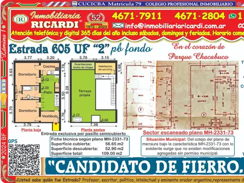 CANDIDATO de FIERRO robusto PH 3 o 4 amb patio + tza propia