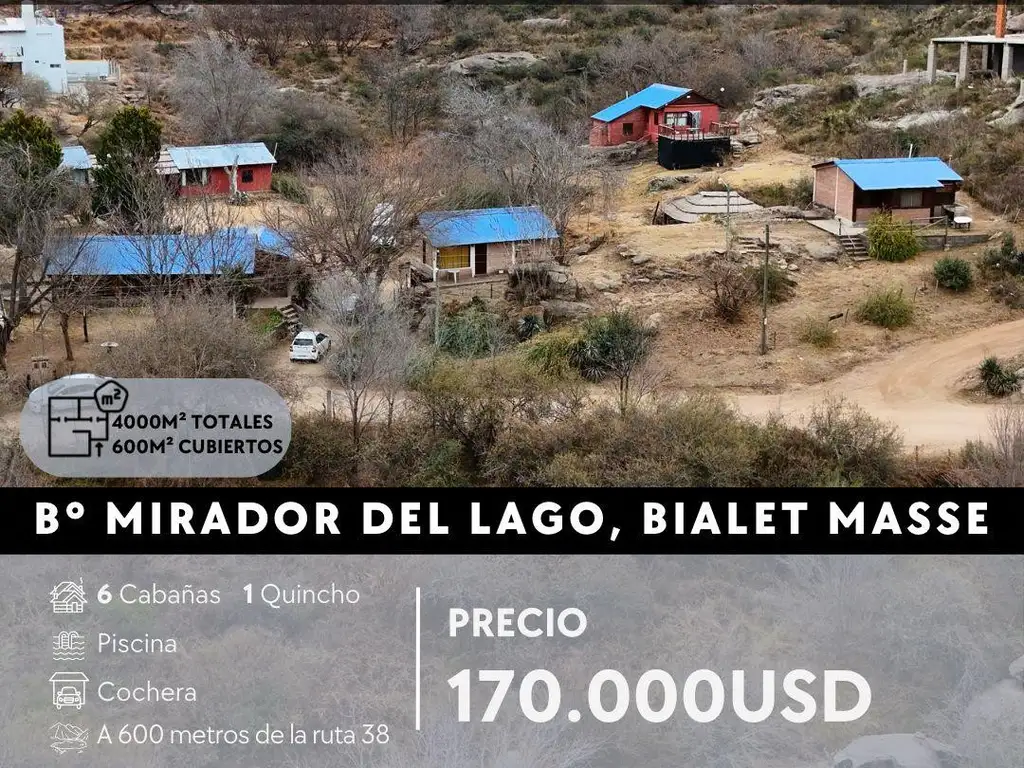 COMPLEJO DE 6 CABAÑAS EQUIPADAS EN TERRENO DE 4.000M², MIRADOR DEL LAGO- BIALET MASSÉ.