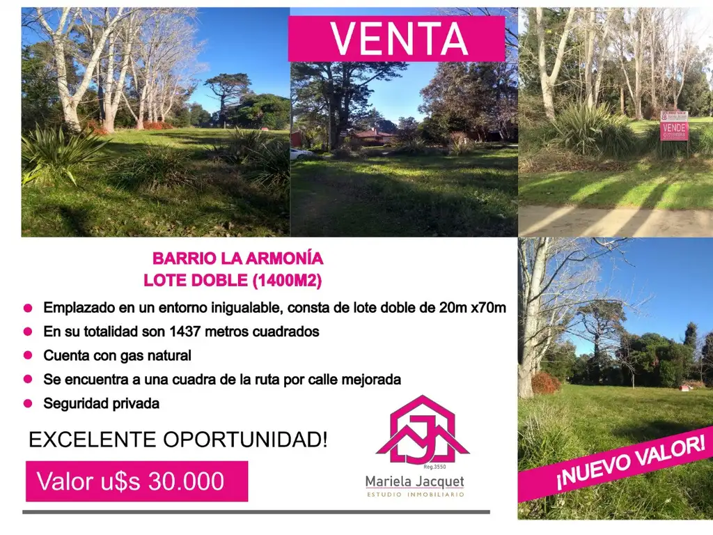 COMPRAVENTA , LOTE DOBLE, BARRIO LA ARMONIA, MAR DEL PLATA