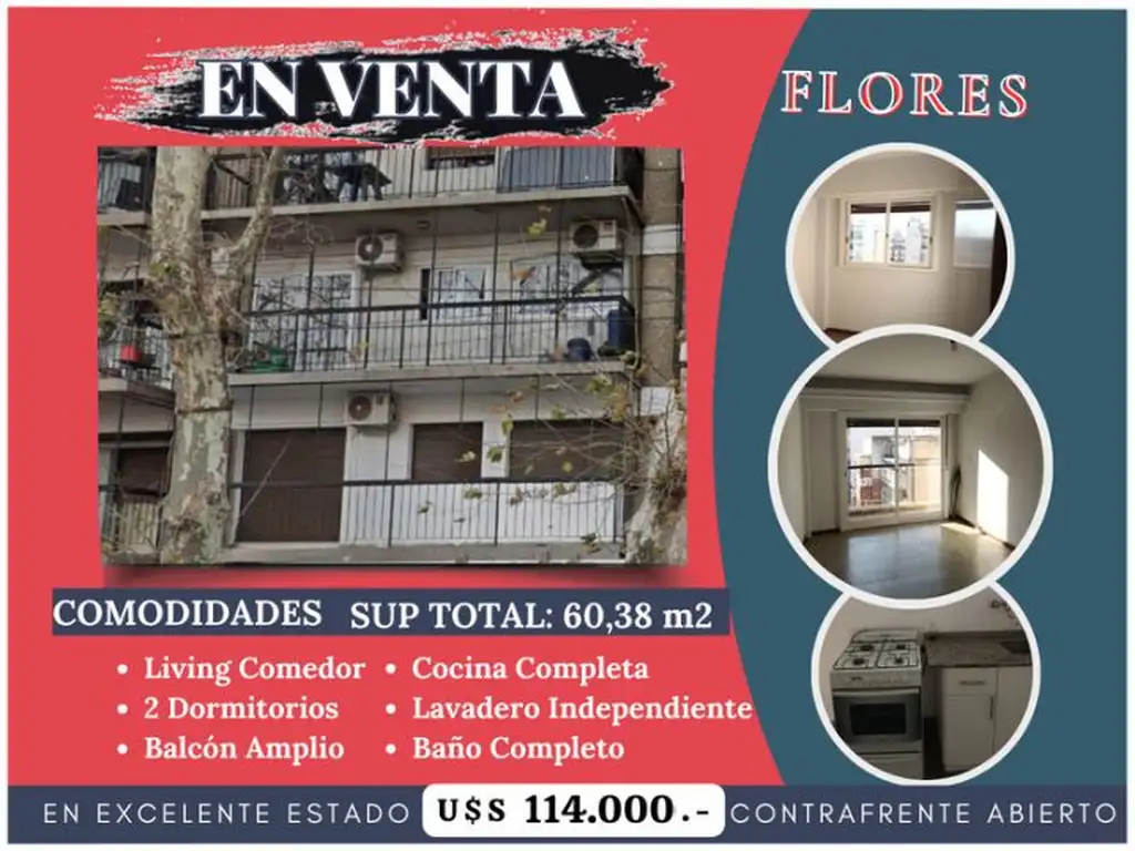 FLORES, 3 Amb, U$S 114.000.-,C/Bcon,APTO CRÉDITO