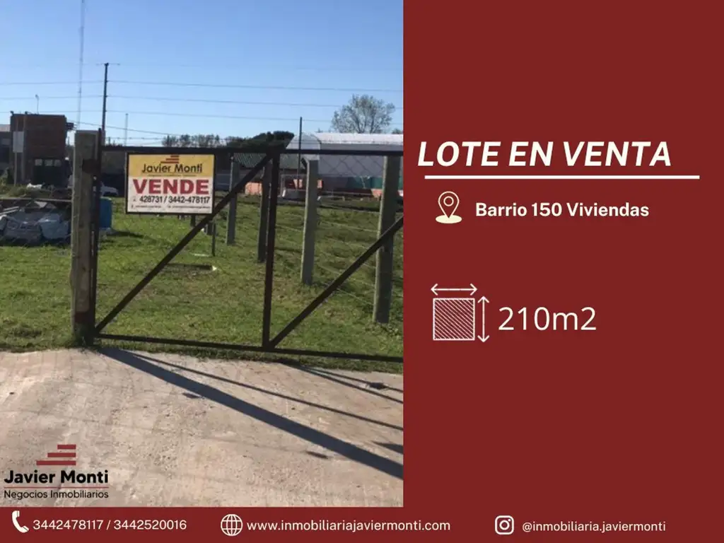 TERRENO DE 210 M2 EN BARRIO 150 VIVIENDAS