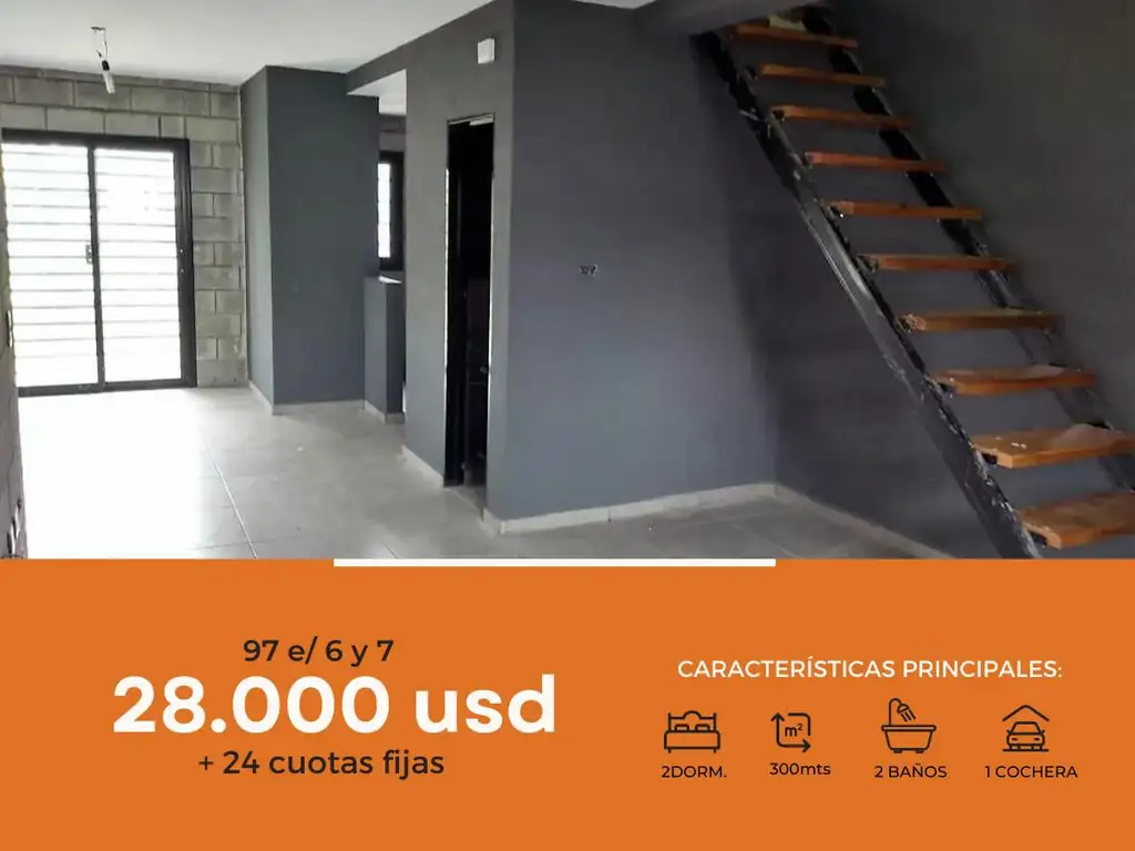 Dúplex en venta - 2 dormitorios 2 baños - 82 mts2 - Villa Elvira, La Plata [FINANCIADO]