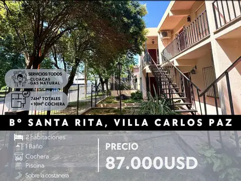 SE VENDE DPTO DE 2 DOR C/COCHERA Y PILETA EN LA COSTANERA DE CARLOS PAZ- SANTA RITA