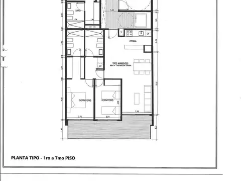 Departamento 3 ambientes con 2 baños