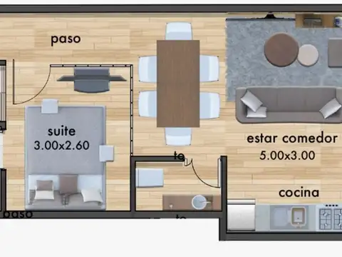 Departamento 2 ambientes con 2 baños