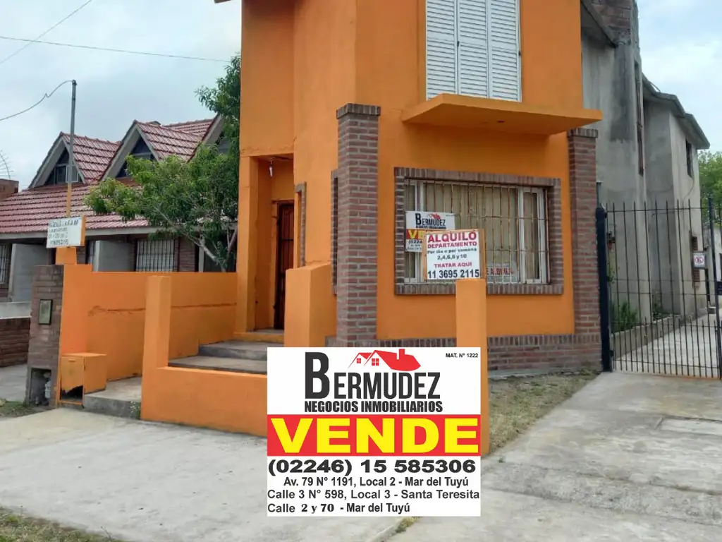 Venta en Block Casa + 2 Deptos de 2 ambientes Calle 68 E/1 Y 2 Mar Del Tuyu