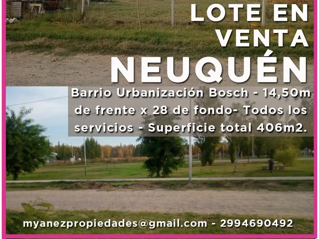 EN VENTA LOTE DE 406M2 URBANIZACION BOSCH