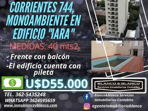 SE VENDE: CORRIENTES 744, MONOAMBIENTE EN EDIFICIO "IARA"